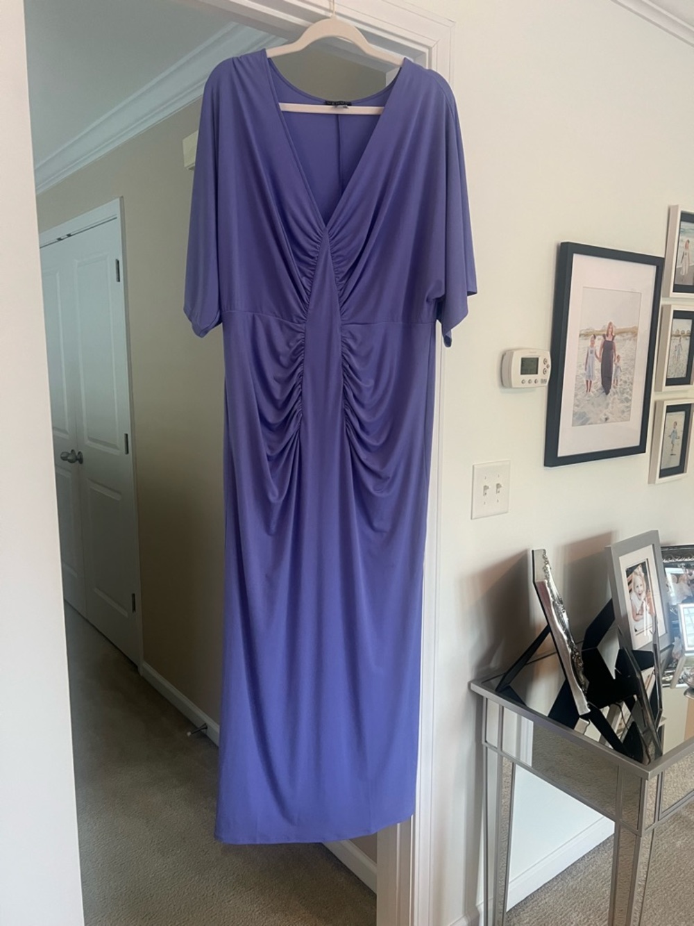 VENUS Periwinkle Blue V-Neck Ruched Maxi Dress